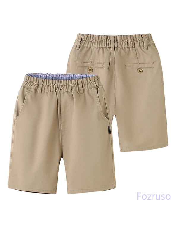 Boys Stretchy Waist School Uniform Shorts, Summer Pull-On Twill Shorts for Toddler and Kids(Yellow)