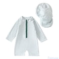 thumbnail image 1 of Fozruso Boys Swimwear Long Sleeve Rash Guard UPF 50 Sun Swimsuit With Matching Hat For Toddler And Kids Beach Pool Water Play 2 Piece Swimwear Sets Sizes 6-12 Months, 1 of 6