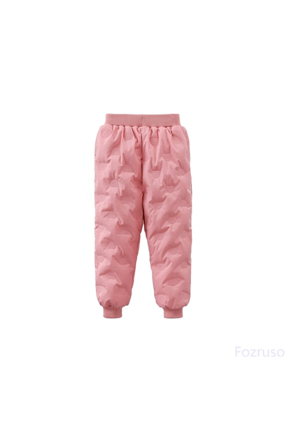 Boys Winter Thermal Down Pants Insulated Warm Trousers For Kids Outdoor Play Cold Weather Windproof Comfortable Wear Boys Pants Kids Casual Sizes 1-2 Years(Pink)