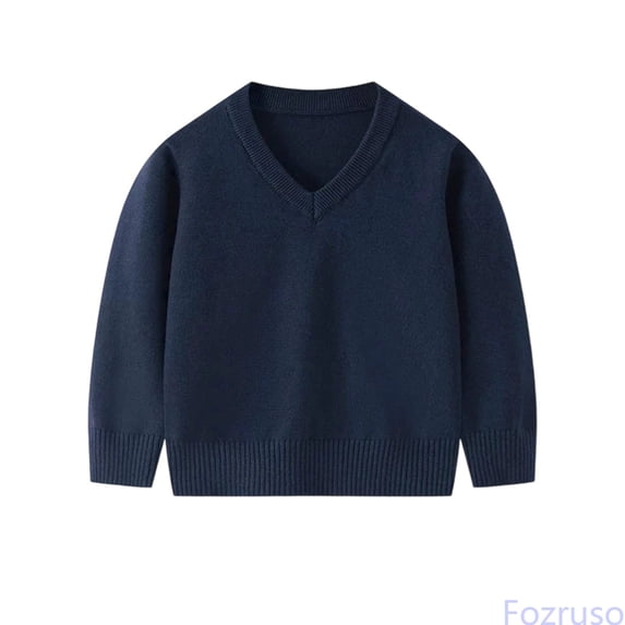 Fozruso Boys and Girls Basic Knit Sweater Kids V Neck Pullover Sweater Casual School Outfits,Blue