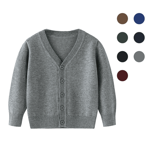 Fozruso Boys and Girls School Uniforms Cardigans Sweater V Neck Open Front Button Knit Sweaters,Brown