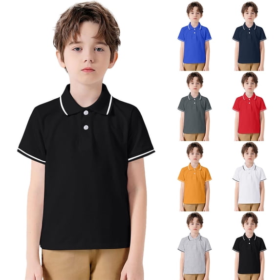Fozruso Boys and Girls Short Sleeve School Uniform Shirt Casual Loose Fit Button Closure Collared Shirt for Toddler and Kids