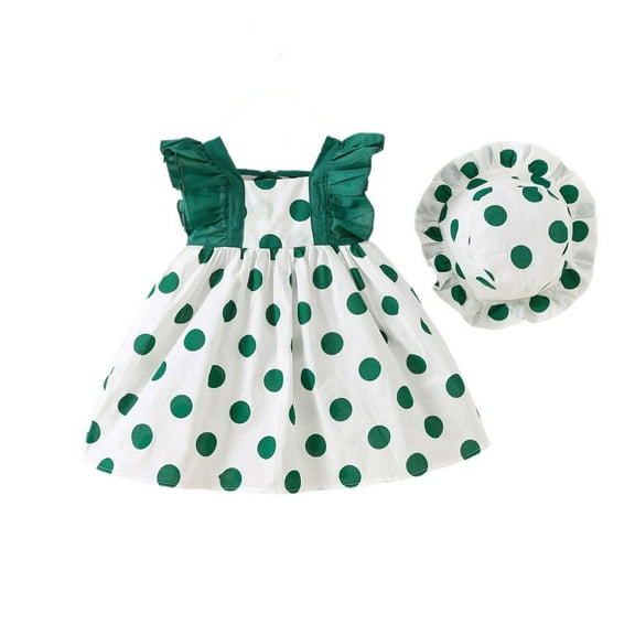 Fozruso Casual Floral Dresses Baby Girl Tutu Dress Summer Sleeveless Backless Birthday Party Dresses Dot Bow Dress With Straw Hat Set Sizes 2-3 Years