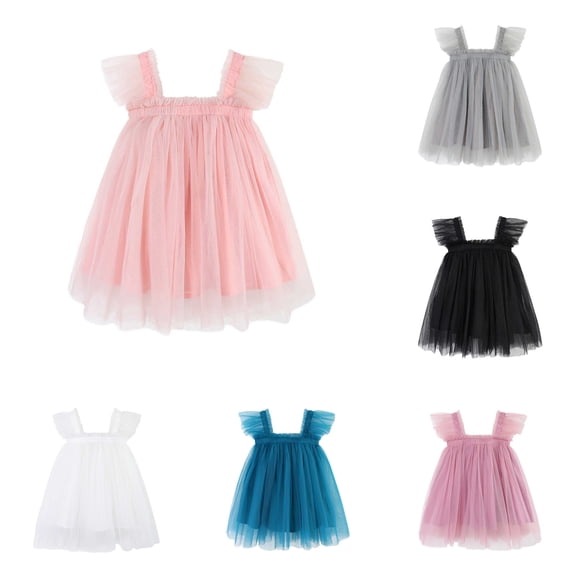 Fozruso Casual Swing Dress Toddler Girls Fly Sleeve Holiday Party Mesh Dress Dance Party Princess Dresses Sizes 5-6 Years(Pink)