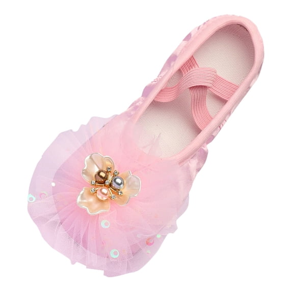Fozruso Children Shoes Dance Shoes Ballet Performance Indoor Lace Yoga Shoes For Children Sizes 2 Big Kid(Pink)