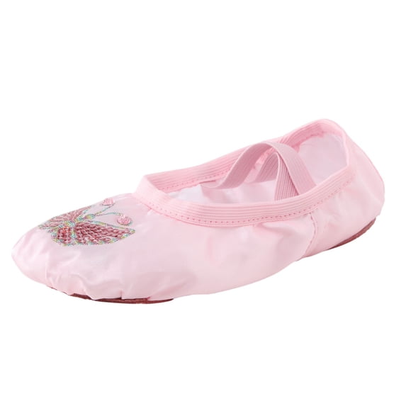 Fozruso Children Shoes Dance Shoes Dancing Ballet Performance Indoor With Diamond Bow Yoga Practice Dance Shoes Sizes 3 Big Kid(Pink)