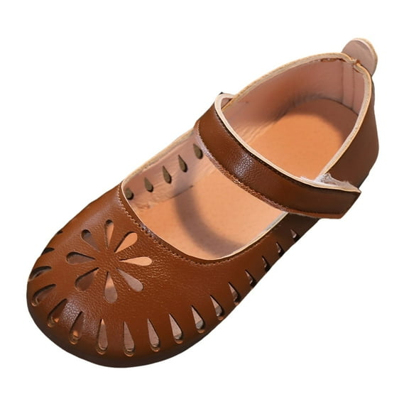 Fozruso Children Shoes Fashionable Small Leather Shoes Hollow And Breathable Flat Bottomed Carved Single Shoes Sizes 7 Toddler(Brown)