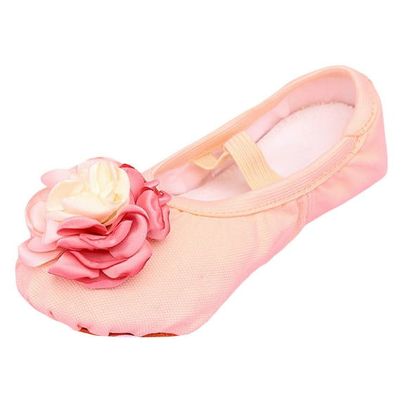 Fozruso Children Shoes Large Flower Ballet Dance Shoes Elegant And Cute Girls Practice Soft Soled Dance Shoes Sizes 1.5 Big Kid(Beige)