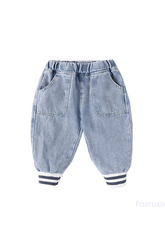 Children Toddler Kids Baby Boys Girls Patchwork Striped Jeans Pants Trousers Outfits Clothes Boys Denim Pants Sizes 6-12 Months(Blue)
