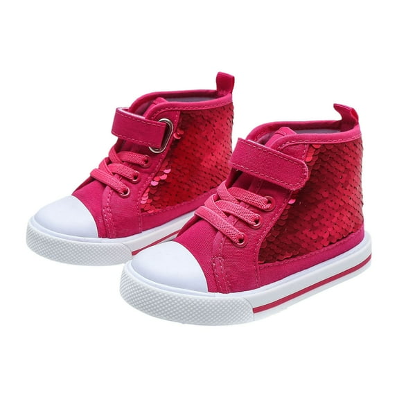 Fozruso Children's Fashion Spring And Autumn High Top Trend Sequin Princess Shoes Girls Buckle Casual Board Shoes Sizes 10 Little Kid(Pink)