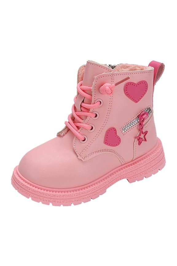 Children's Winter Leather Lace Up Stylish Color Matching Side Zipper Boots,Sizes 10(3.5-4 Years)