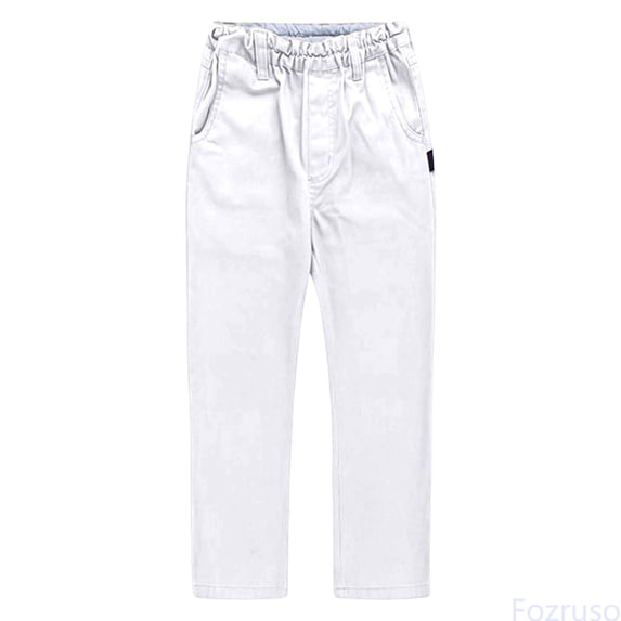 Fozruso Classic Khaki School Pants For Boys Straight Leg Dress Chino Pants Kids Casual Formal Pants Pants for School Casual Sizes 10-11 Years(White)