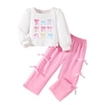 thumbnail image 1 of Fozruso Clothing Sets For Girls Girls' Hoodie Set Bow Splicing Printed Wide Leg Overalls Autumn Style Children's Two Piece Set,1-2 Years(White), 1 of 6