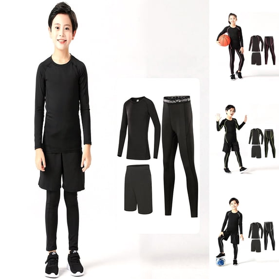 Fozruso Clothing Sets for Kids Back to School Boys Girls Base Layer Athletic Compression Leggings And Shirts Thermal Underwear Set Running Pants Tights Sizes 8-9 Years(Green)