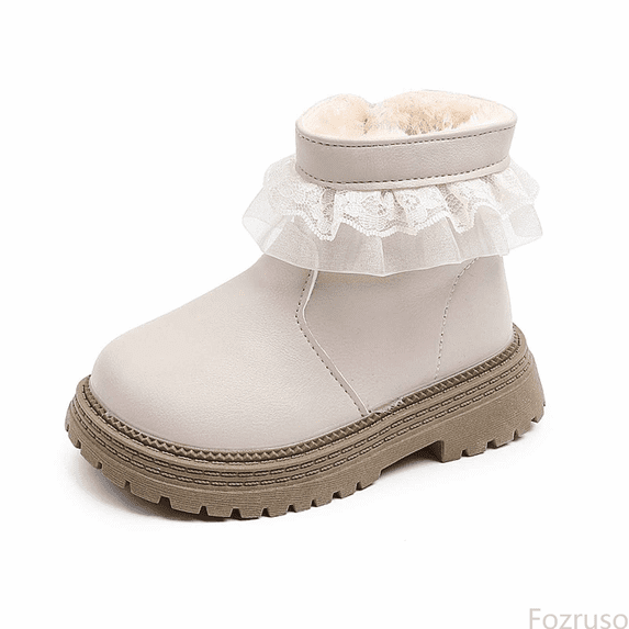 Fozruso Cozy Winter Boots For Girls With And Lace Trim Soft Sole Short Ankle Design For Fashion And Warmth Ideal For Cold Weather,Mid Calf Boots Sizes 9 Little Kid(2.5-3 Years)