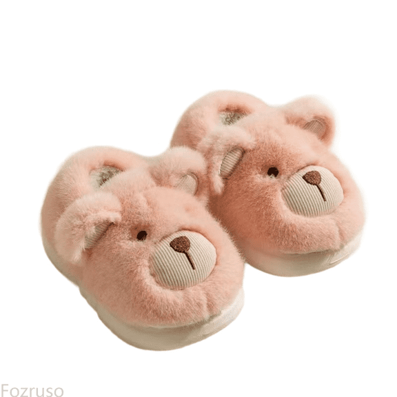 Fozruso Cozy Winter Slippers For Girls Soft Bear Design Indoor Warm Kids Home Shoes Comfortable Toddler Ons,Plush Lined Slippers Sizes 6 Toddler(12-18 Months)