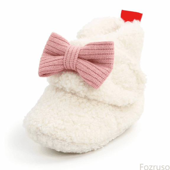 Fozruso Cute Baby Booties With Bow Soft Warm Sneakers For For Autumn And Winter Walking Cozy And Comfortable Footwear For Toddlers,Sizes 5(6-12 Months)