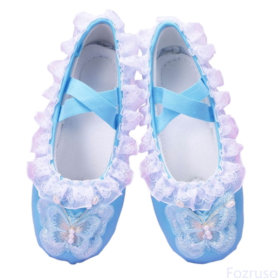 Fozruso Cute Ballet For Girls Lace Cat Shape Toddler Dance Shoes For Performance And Practice,Sizes 10 Little Kid 3.5-4 Years(Blue)