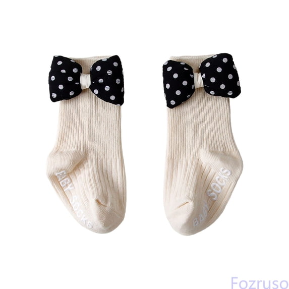 Fozruso Cute Cartoon Bow Baby Socks For Toddlers Floor Socks For Girls Made From Combed Ideal For And Fall For Girls' Ankle Socks,Beige,M