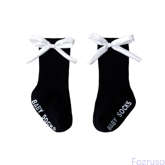 Fozruso Cute Cartoon Bow Baby Socks For Toddlers Floor Socks For Girls Made From Combed Ideal For And Fall For Girls' Ankle Socks,Black,M