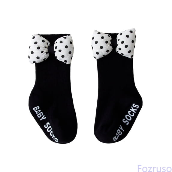 Fozruso Cute Cartoon Bow Baby Socks For Toddlers Floor Socks For Girls Made From Combed Ideal For And Fall For Girls' Ankle Socks,Black,S