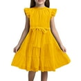 thumbnail image 1 of Fozruso Cute Casual Dresses Girls' Dresses Ruffle Sleeves Summer Dress Ruffle Neck Chiffon Dress Elegant A Line Party Dress Kids Festive Dress With Belt Sizes 13-14 Years, 1 of 5