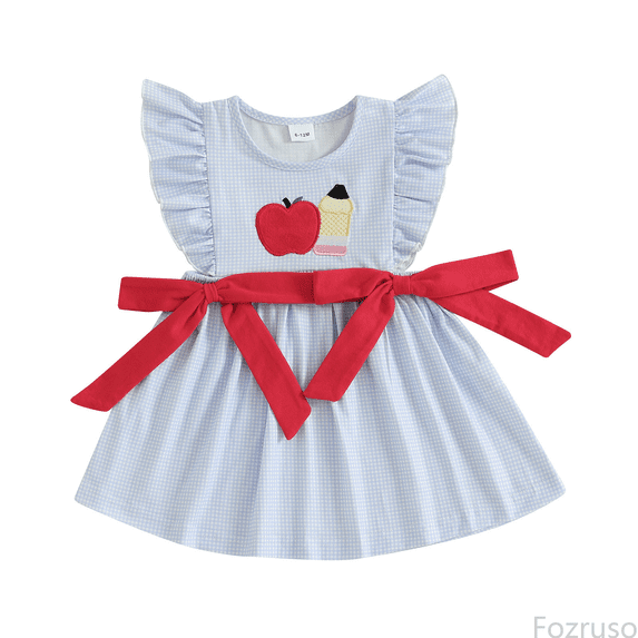 Fozruso Cute Casual Sundress Back To School Girls Summer Dress With Bow Sleeveless Kids Cartoon Applique Party Dress For Toddler Sizes 2-3 Years