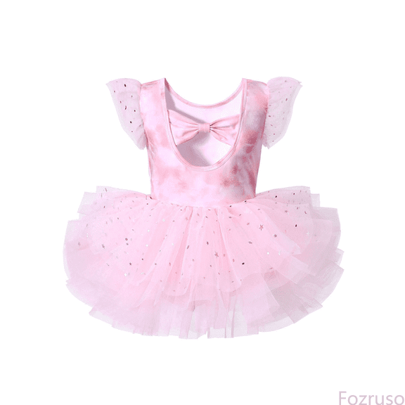 Fozruso Cute Casual Sundress Elegant Ballet Practice Dress For Girls Bow Tutu Leotard Dance Performance Recital Outfit Sizes 3-4 Years