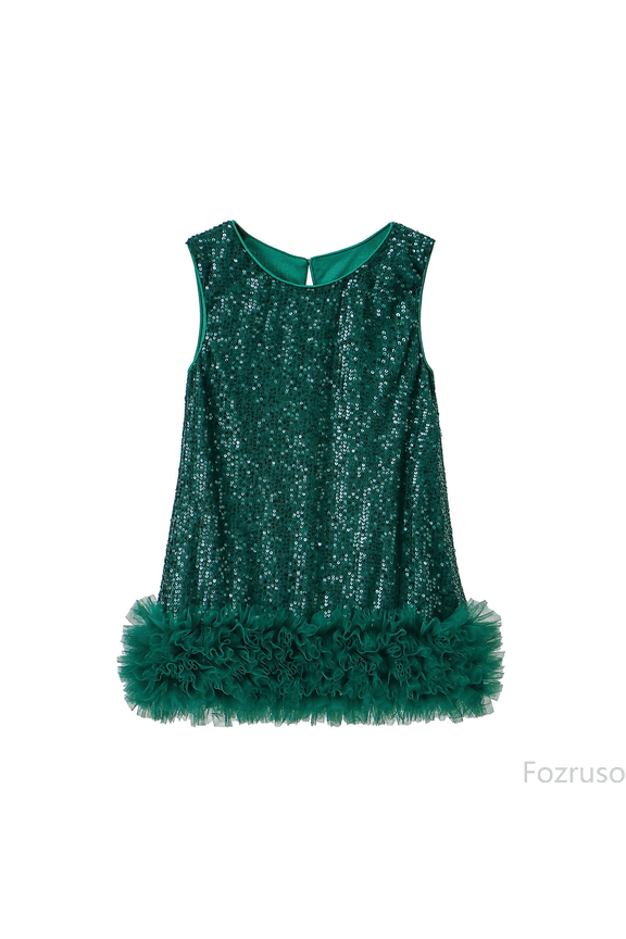 Cute Casual Sundress Mesh Vest Dress For Girls Elegant Party Gown Autumn Layered Tutu Outfit With Glitter Detail Fashion Toddler Kids Frock Sizes 8-9 Years