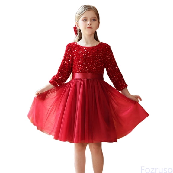Fozruso Cute Girls Dresses Dress For Girls Elegant Pageant Performance Recital Party Gown With Sequins Sizes 15-16 Years