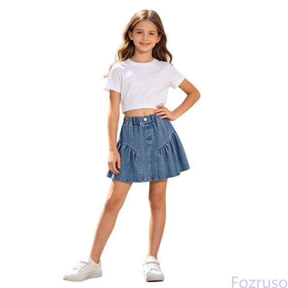 Fozruso Denim Skirt for Girls Girls Denim Skirt For Kids Lightweight Casual Undershirt Lined Summer Skirt For Girls Everyday Wear Comfortable Fit(Blue)