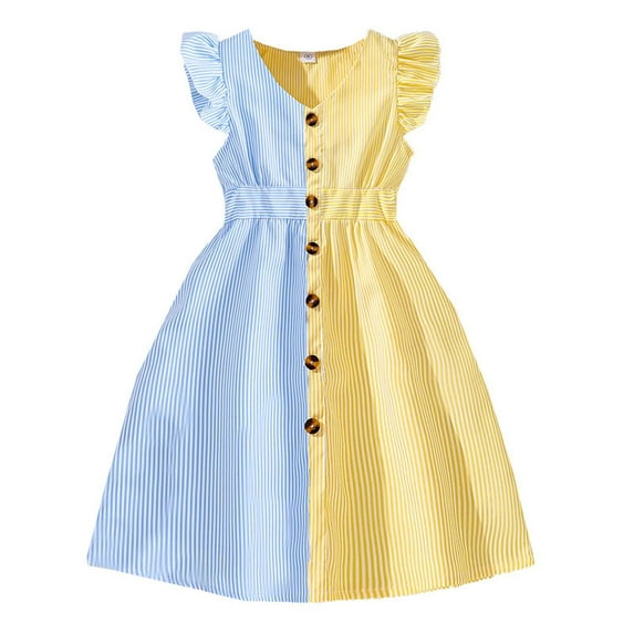 Fozruso Dresses For Girls Girls Summer Casual Dress Sleeveless A Line Button Down Ruffle Hem Striped Dresses 8 12 Years Sizes 7-8 Years