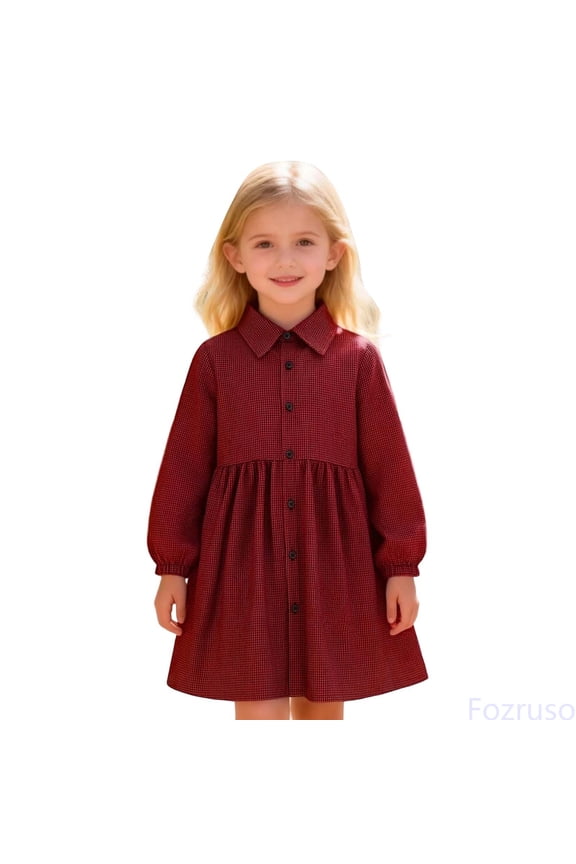 Dresses for School Casual Toddler Girls Long Sleeve Plaid Prints Dress Dance Party Dresses Clothes Sizes 8-9 Years