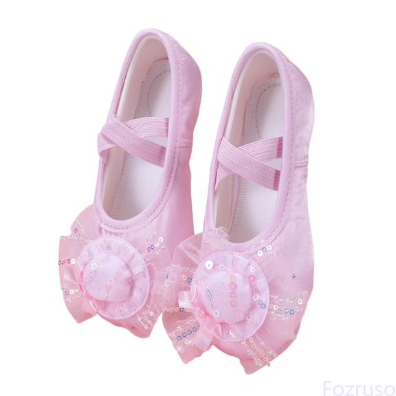 Fozruso Elegant Satin Ballet For Girls Delicate Mesh Dance Shoes With Glitter Bow Cat Design,Sizes 8.5 Little Kid 2-2.5 Years(Pink)
