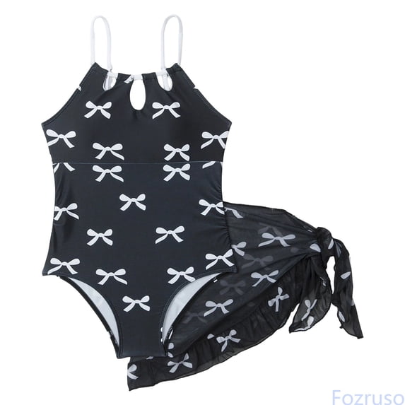 Fozruso Elegant Swimsuit For Girls Cute Ruffled Bathing With Bowknot Beach Pool Wear 2 Piece Bikini Set Sizes 10-11 Years