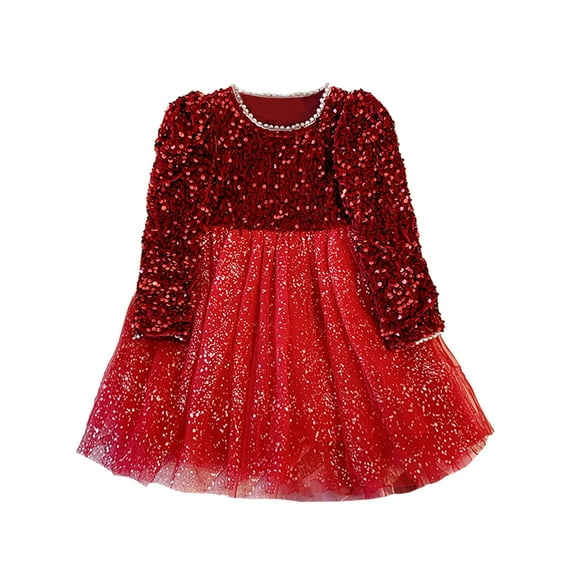 Fozruso Fairy Like Sequin Dress For Girls With Versatile Long Sleeve Net Skirt Little Girls Short Sleeve Dresses,Sizes 18-24 Months
