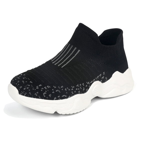 Fozruso Fashion Autumn Children Girls Sports Shoes Flat Thick Bottom Lightweight Non Lace Up Hook Loop Easy To Wear Mesh Upper Breathable And Comfortable Sizes 10 Little Kid(Black)