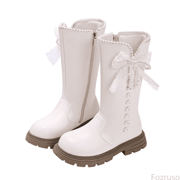 Fozruso Fashion Autumn Children Girls Sports Shoes Flat Thick Bottom Non Easy To Wear PU Upper Comfortable Boots,Side Zipper Combat Boots Sizes 1 Big Kid(9-9.5 Years)