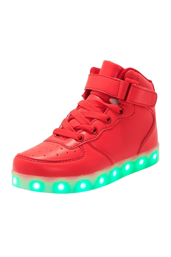 Fashion Children Girls Sports Shoes Flat Thick Bottom Lightweight Non SlipLuminous Flashing Trainers Shoes With LED Lights USB Charging Lace Up Shoes Sizes 11 Little Kid(Red)
