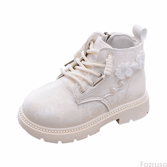 Fozruso Fashionable Girls Boots With Soft Sole Embroidered Style Children's Ankle Boots Elegant English Style Leather Footwear For Youngsters, Lined Booties Sizes 11 Little Kid(4.5-5 Years)