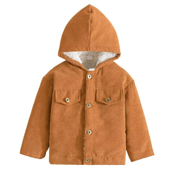 Fozruso Fleece Jacket Casual 3-4 Years,Boys Winter Fleece Lined Corduroy Jacket With Padding Warm Coat For Toddlers And Kids Outerwear Brown