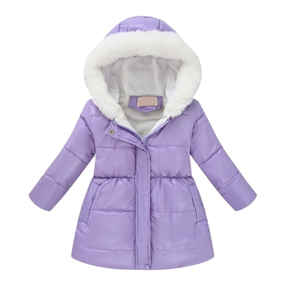 Fozruso Jacket Casual 9-10 Years,Girls Winter Down Jacket With Hooded Trim Warm Zip Up Long Sleeve Coat Slim Fit Padded Outwear For Cold Weather Purple