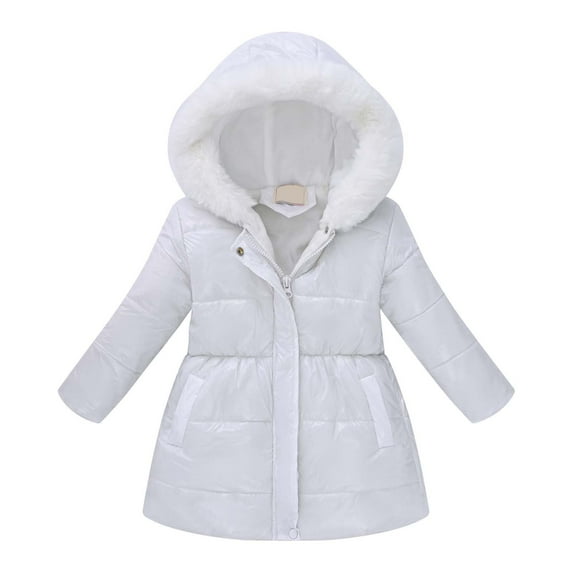 Fozruso Jacket Kids Girls 11-12 Years,Girls Winter Hooded Coat With Trim Warm Zip Up Long Sleeve Jacket Slim Fit Outerwear For Cold Weather White