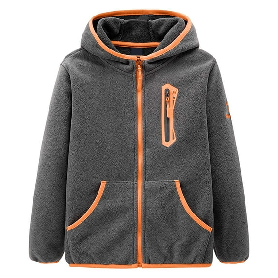 Fozruso Lined Jacket Boys 11-12 Years,Boys Jacket With Hood Soft Lightweight Windproof Outerwear For Kids Active Sports Winter Warm Coat Gray