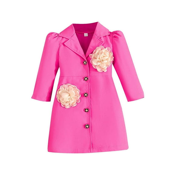 Fozruso Fleece Lined Jacket Girls 3-4 Years,Stylish Girls With Floral Embroidery Peplum Lapel Jacket For Toddler And Big Kid Formal Wear And Party Dress Pink