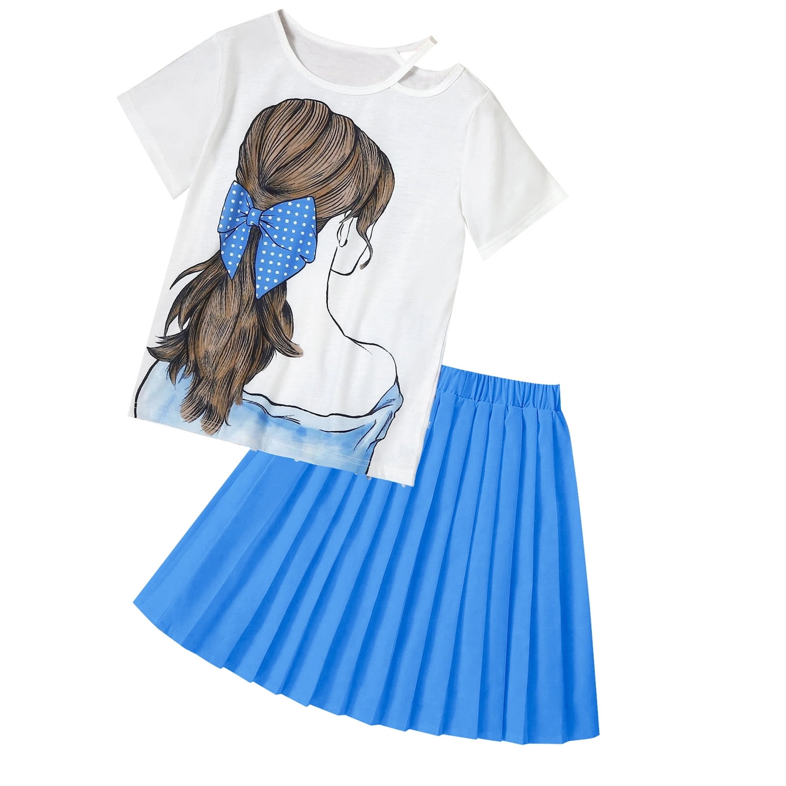 Fozruso GGirls Printed Loose Casual Short Sleeve Top Solid Color