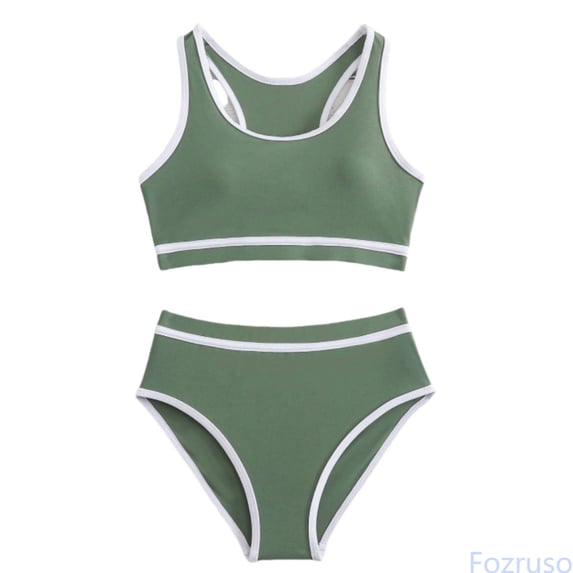 Fozruso Girl's 2 Piece Swimsuit Bathing Suit High Waist Bikini Sets With Cover Up Two-Piece Swimwear Sizes 5-6 Years