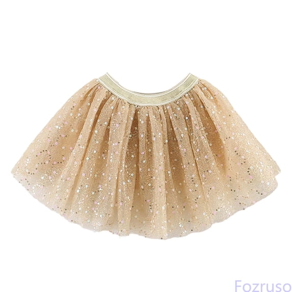 Fozruso Girl's Layered Sequins Tutu Skirt, Tulle Princess Sparkle Party Dance Skirt for Toddler and Kids (Gold)