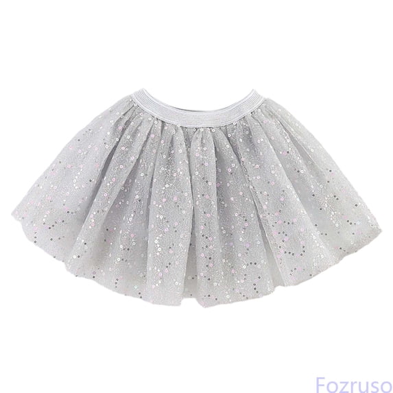 Fozruso Girl's Layered Sequins Tutu Skirt, Tulle Princess Sparkle Party Dance Skirt for Toddler and Kids (Silver)