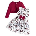 thumbnail image 1 of Fozruso Girls 2PC Clothing Set Girls Outfits 2 Piece Set Toddler Dresses With Jacket Casual Outfits For Baby Girls Fashion Sleeveless Dress And Cardigan Two Piece Outfit,2-3 Years(Red), 1 of 6